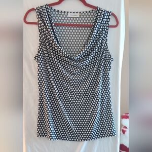 Calvin Klein Navy and White Polka Dot Sleeveless Blouse
